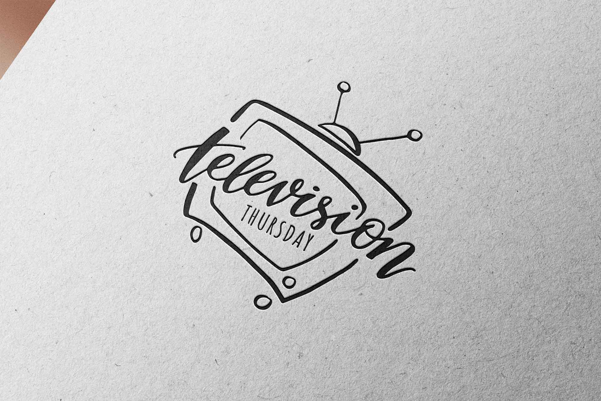 TV-Thursday hand lettered logo mit Cartoon Charakter